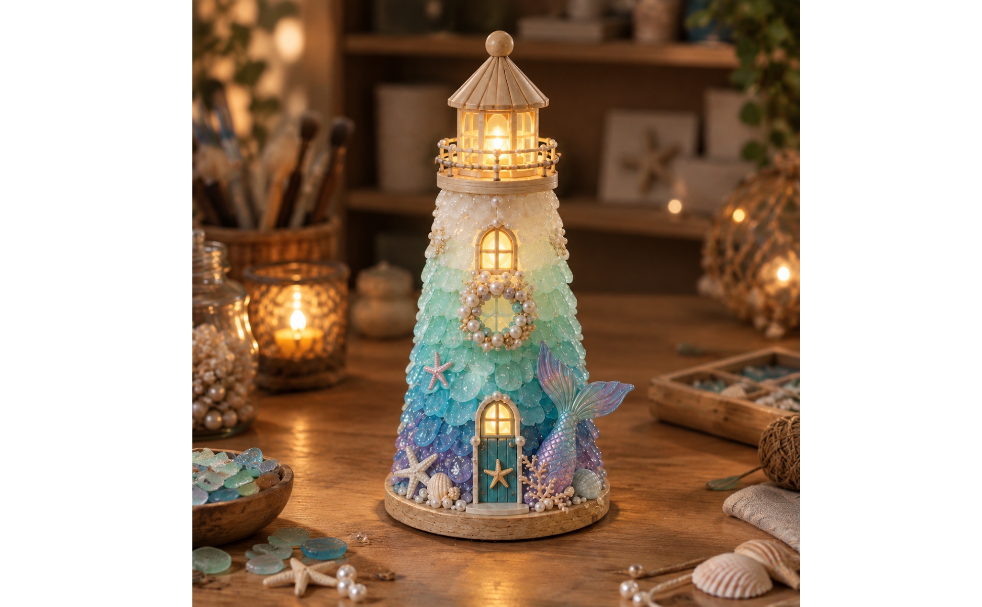 Craft Kit Glowing DIY Lighthouse Kit with LED String Lights Handmade