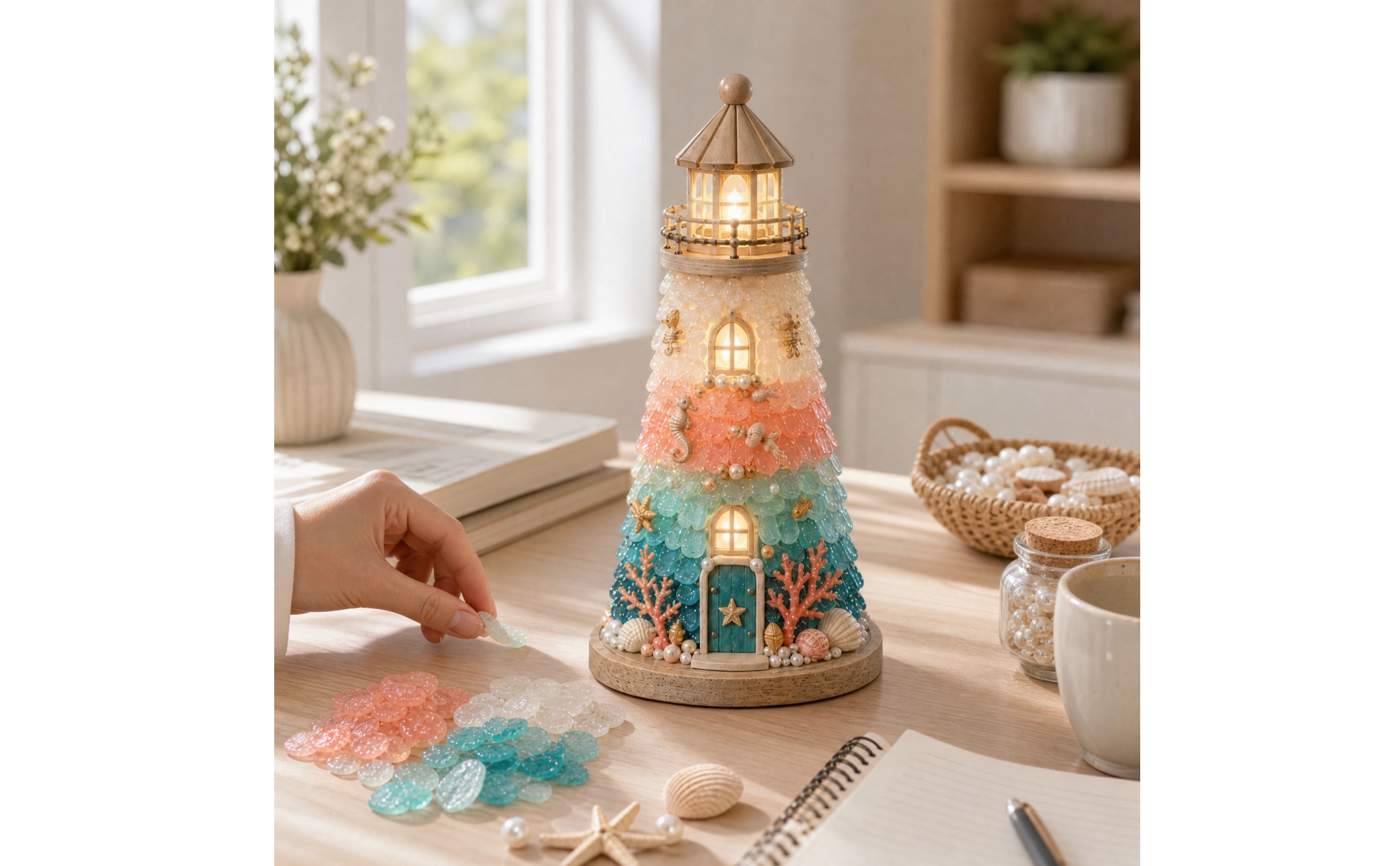 Craft Kit Glowing DIY Lighthouse Kit with LED String Lights Handmade