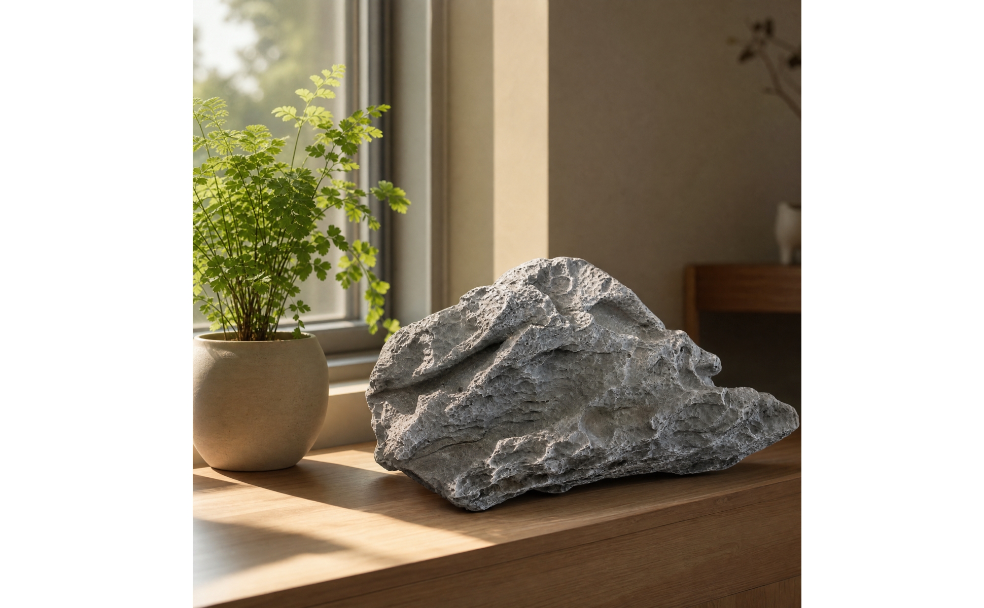 PU Decorative Rock Sculpture Grey for Indoor Landscaping, Plant Arrangements