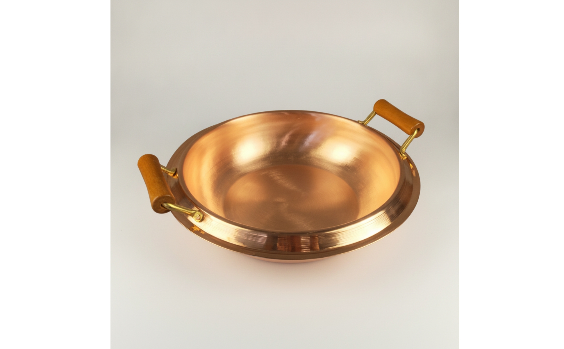 Copper Hot Pot with Wooden Handles Induction Compatible Copper Hot Pot Wide Rim