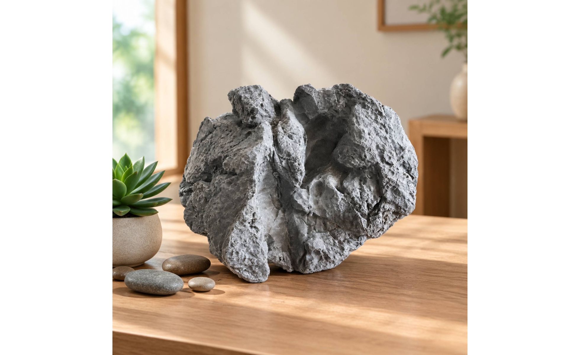 PU Decorative Rock Sculpture Grey for Indoor Landscaping, Plant Arrangements