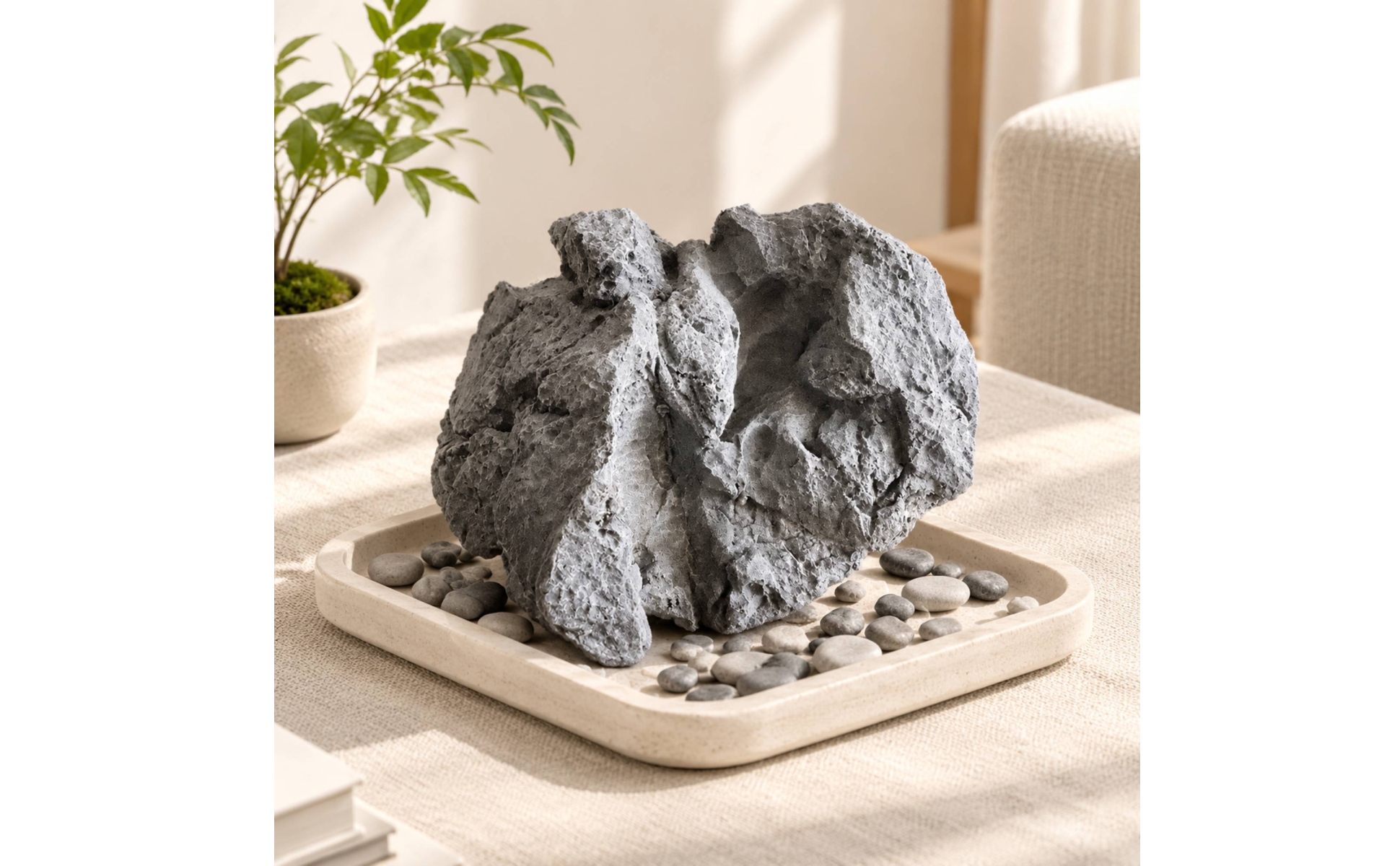 PU Decorative Rock Sculpture Grey for Indoor Landscaping, Plant Arrangements