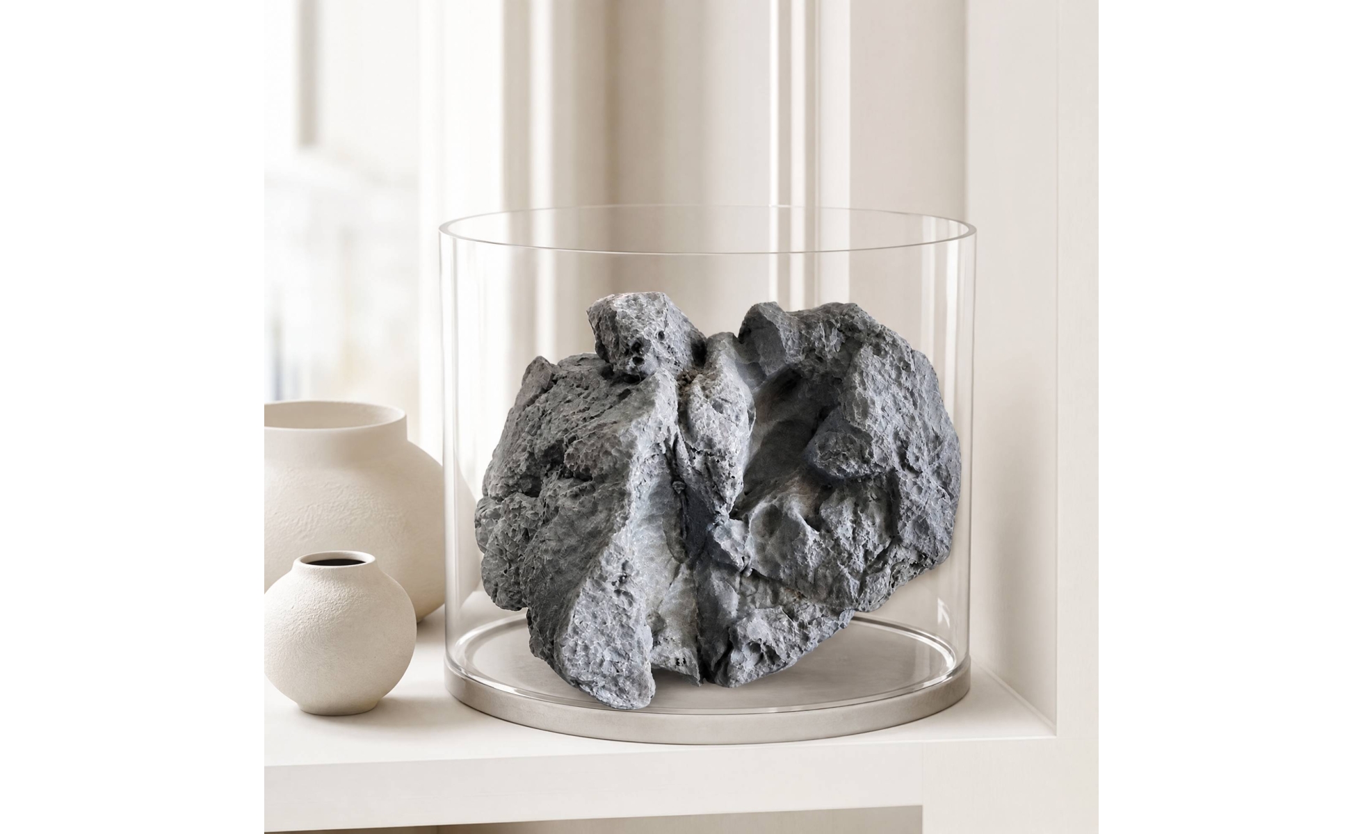 PU Decorative Rock Sculpture Grey for Indoor Landscaping, Plant Arrangements