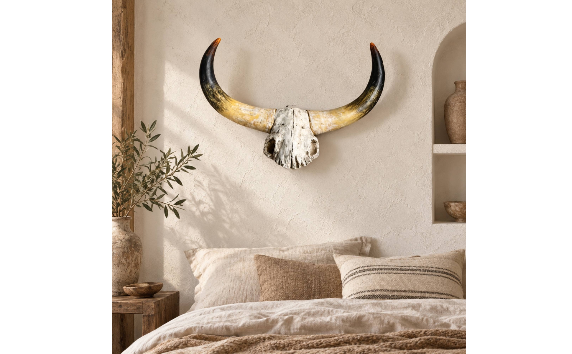 Resin Bull Skull Wall Ornament Distressed Faux Bull Skull Wall Decor with Horns