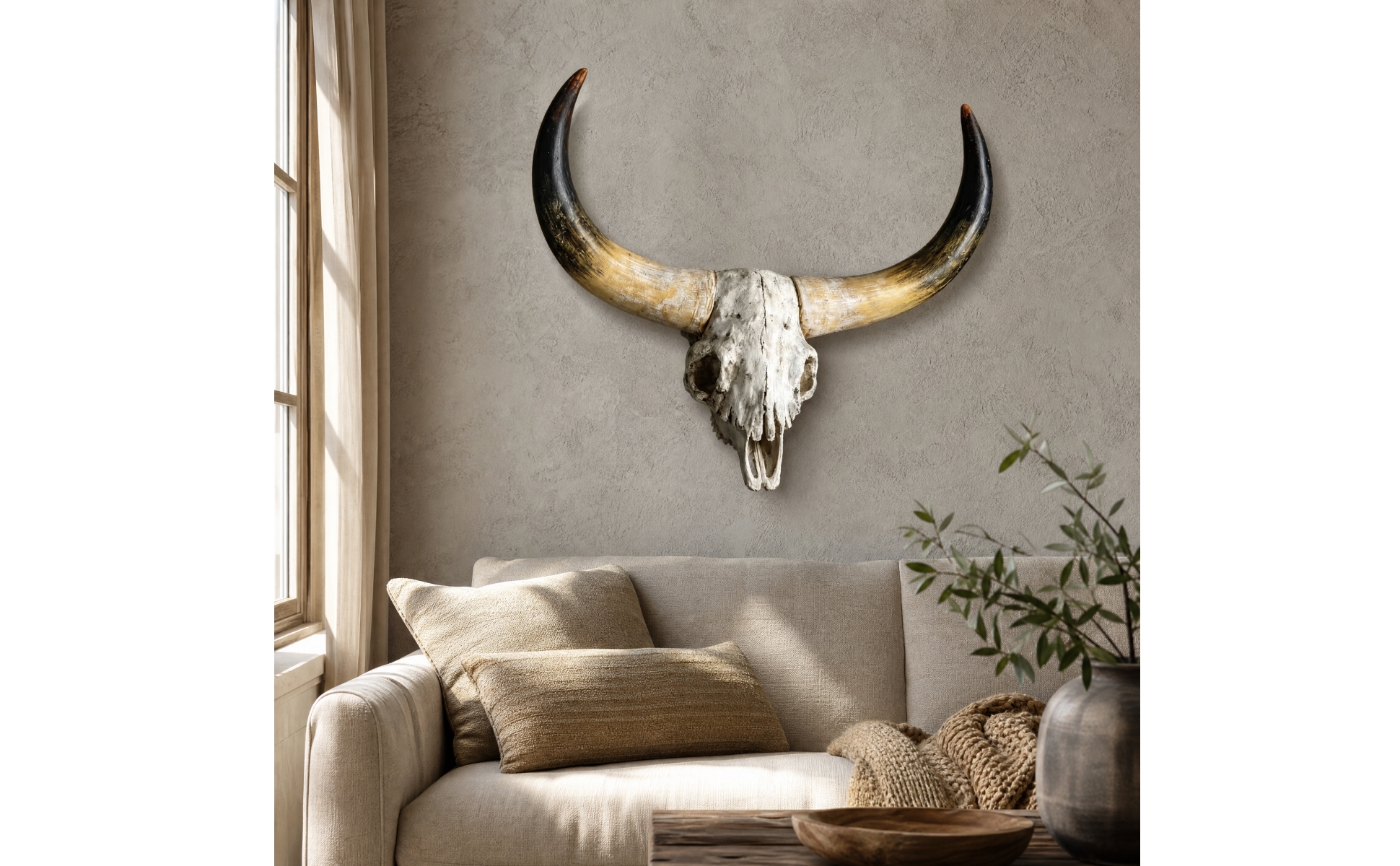 Resin Bull Skull Wall Ornament Distressed Faux Bull Skull Wall Decor with Horns