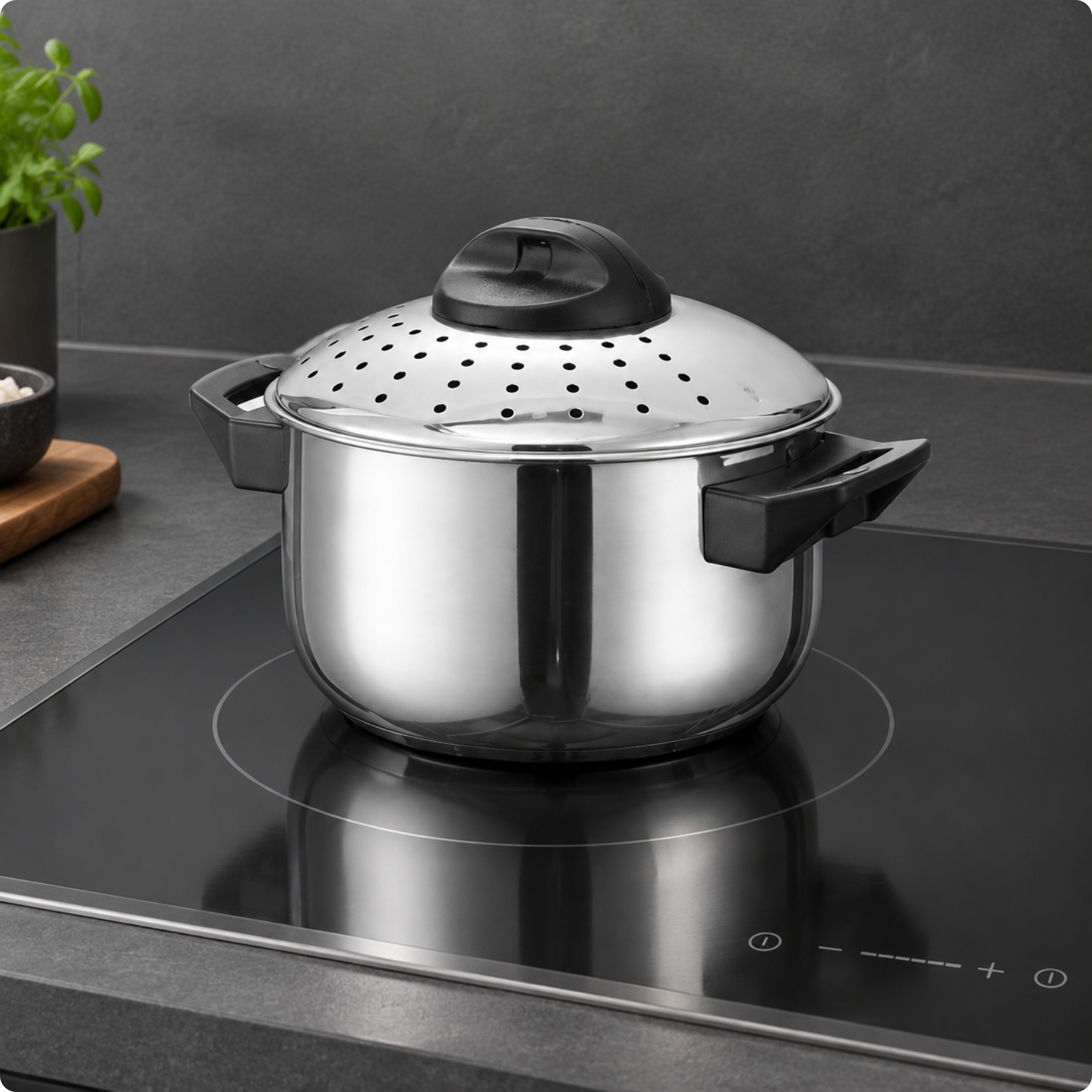 Pasta Pot Food-Grade Stainless Steel Noodle Pot with Draining Lid Polished