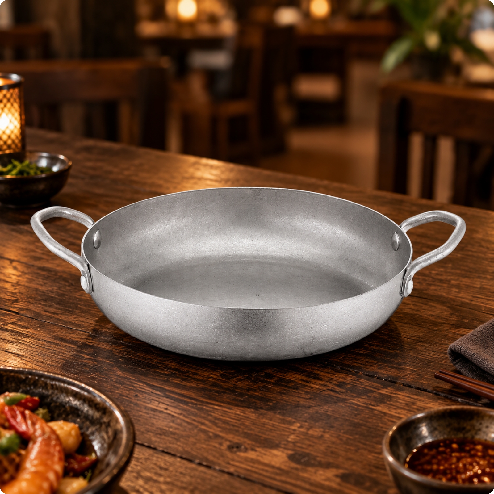 Round Stainless Steel Cooking Pan with Side Handles Easy to Clean Cookware