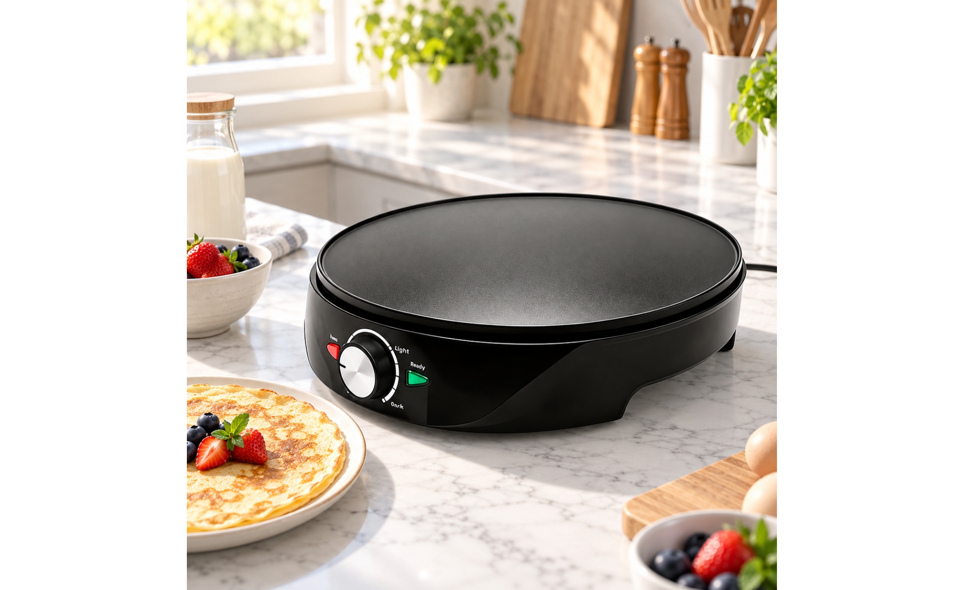 Crêpière Électrique Ronde Facile à Nettoyer Plaque de Cuisson à Crêpes Ronde
