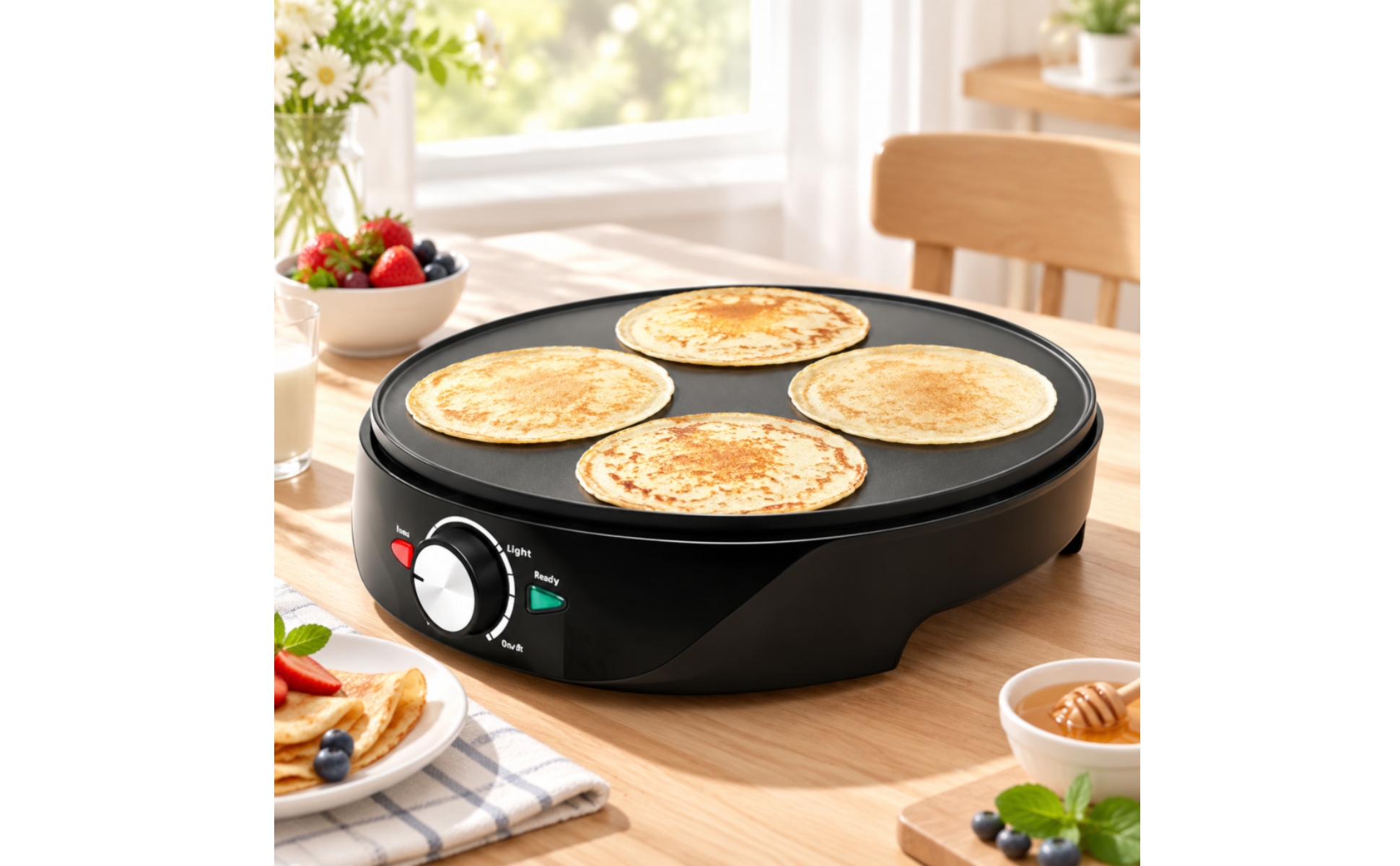 Crêpière Électrique Ronde Facile à Nettoyer Plaque de Cuisson à Crêpes Ronde