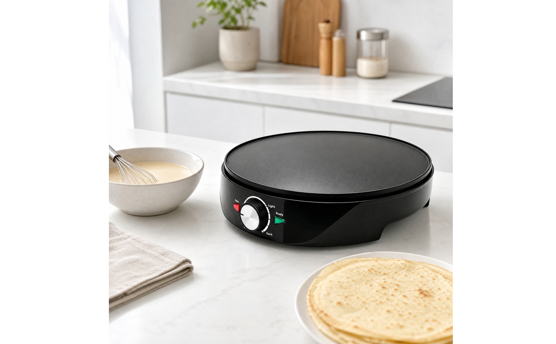 Crêpière Électrique Ronde Facile à Nettoyer Plaque de Cuisson à Crêpes Ronde
