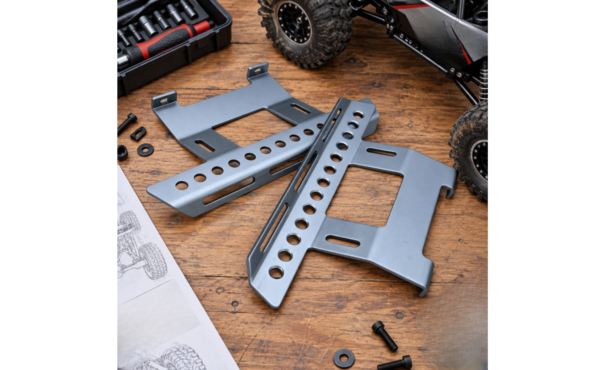 W373 Side Step Plates Sturdy Axial SCX10 Side Step Plates Slotted