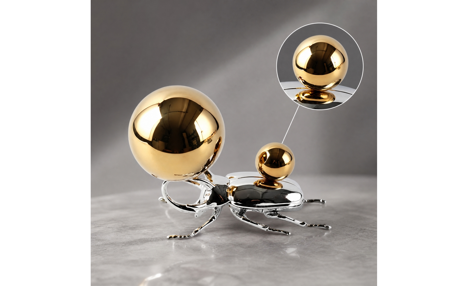 Polished Metal Beetle Figurine with Spherical Details Realistic for Shelf Decor