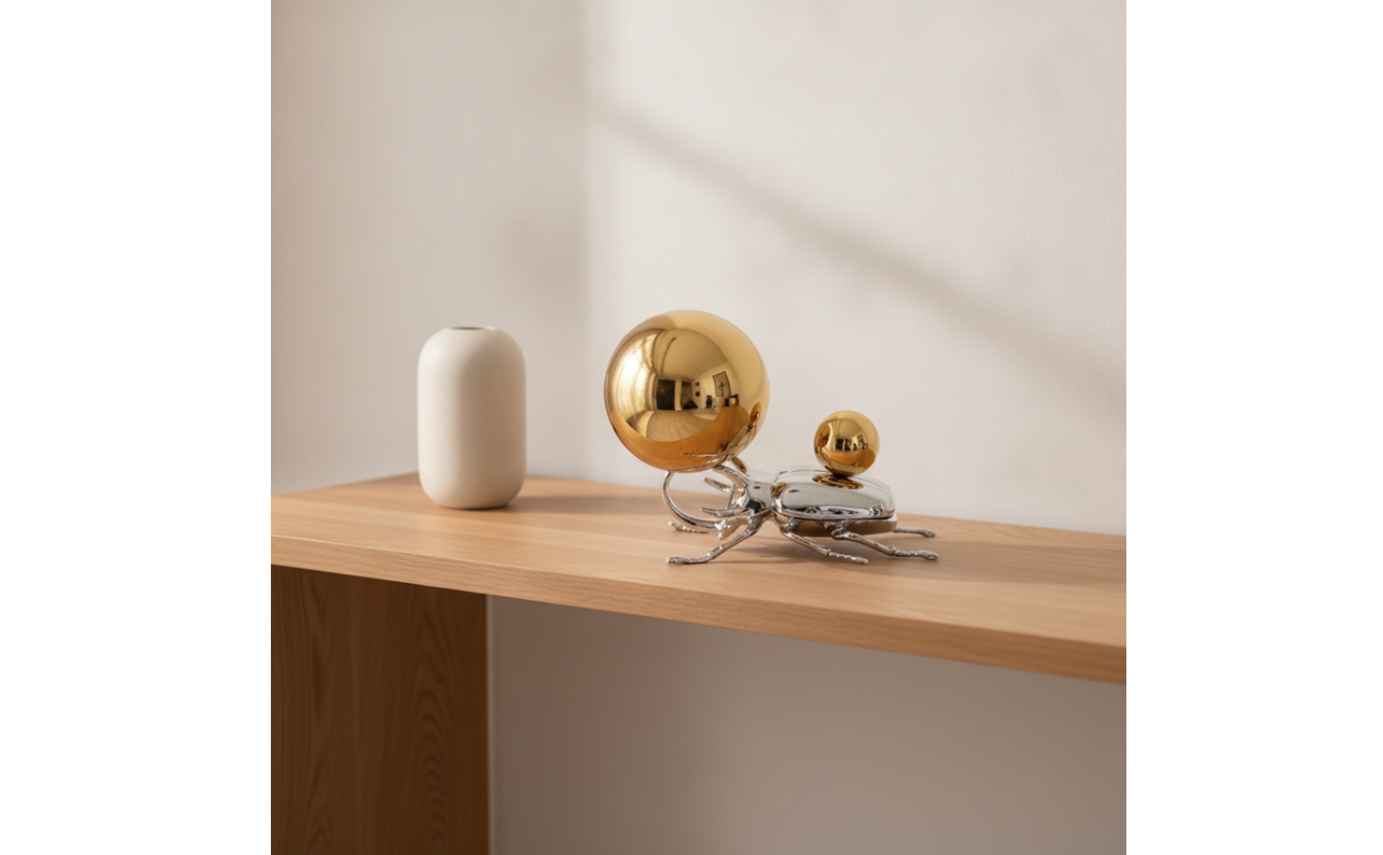 Polished Metal Beetle Figurine with Spherical Details Realistic for Shelf Decor