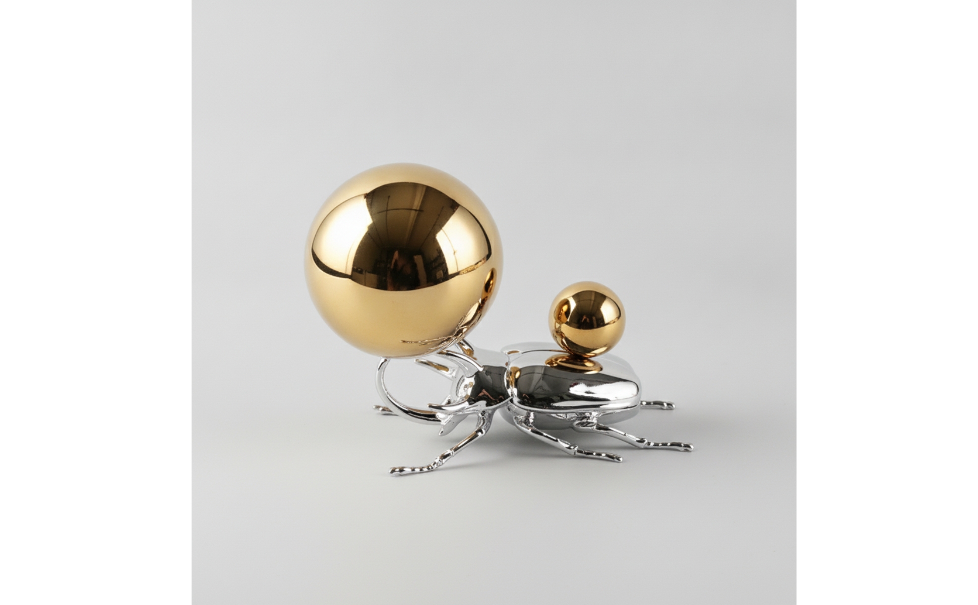 Polished Metal Beetle Figurine with Spherical Details Realistic for Shelf Decor