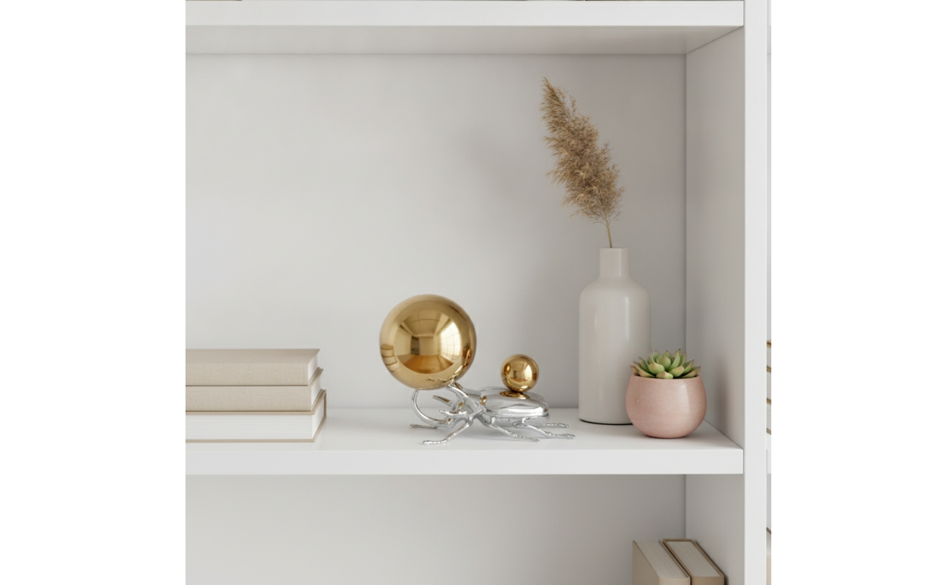 Polished Metal Beetle Figurine with Spherical Details Realistic for Shelf Decor