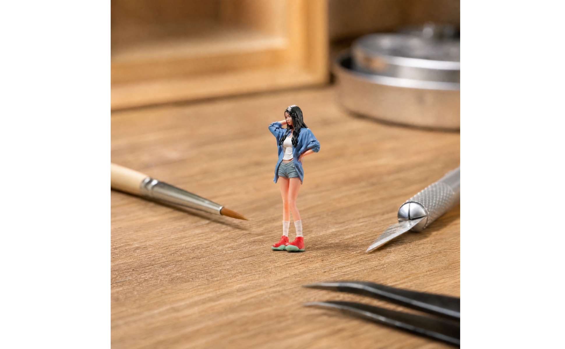 Hand-Painted Resin Miniature Woman Finely Detailed for Macro Photographers
