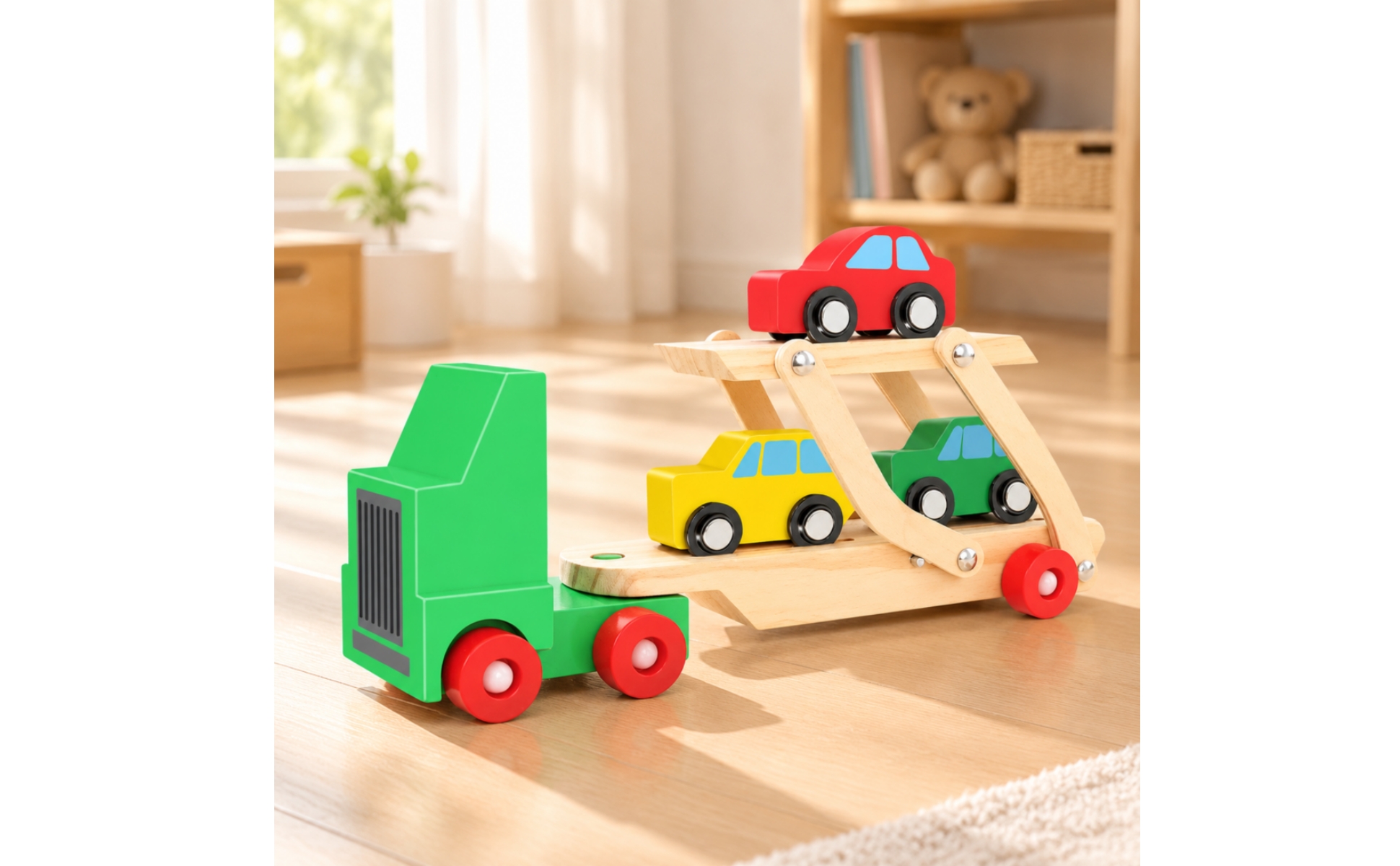 Zweistufiger Autotransporter aus Holz zweistufig für Spielzimmer, Schlafzimmer