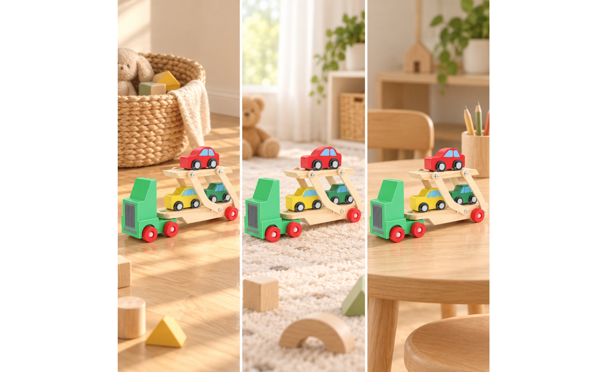 Zweistufiger Autotransporter aus Holz zweistufig für Spielzimmer, Schlafzimmer