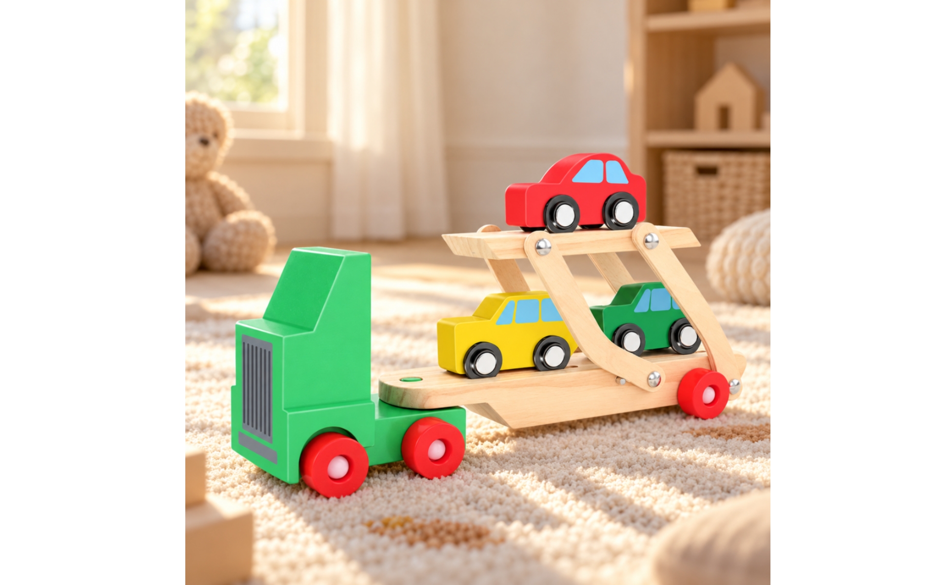 Zweistufiger Autotransporter aus Holz zweistufig für Spielzimmer, Schlafzimmer