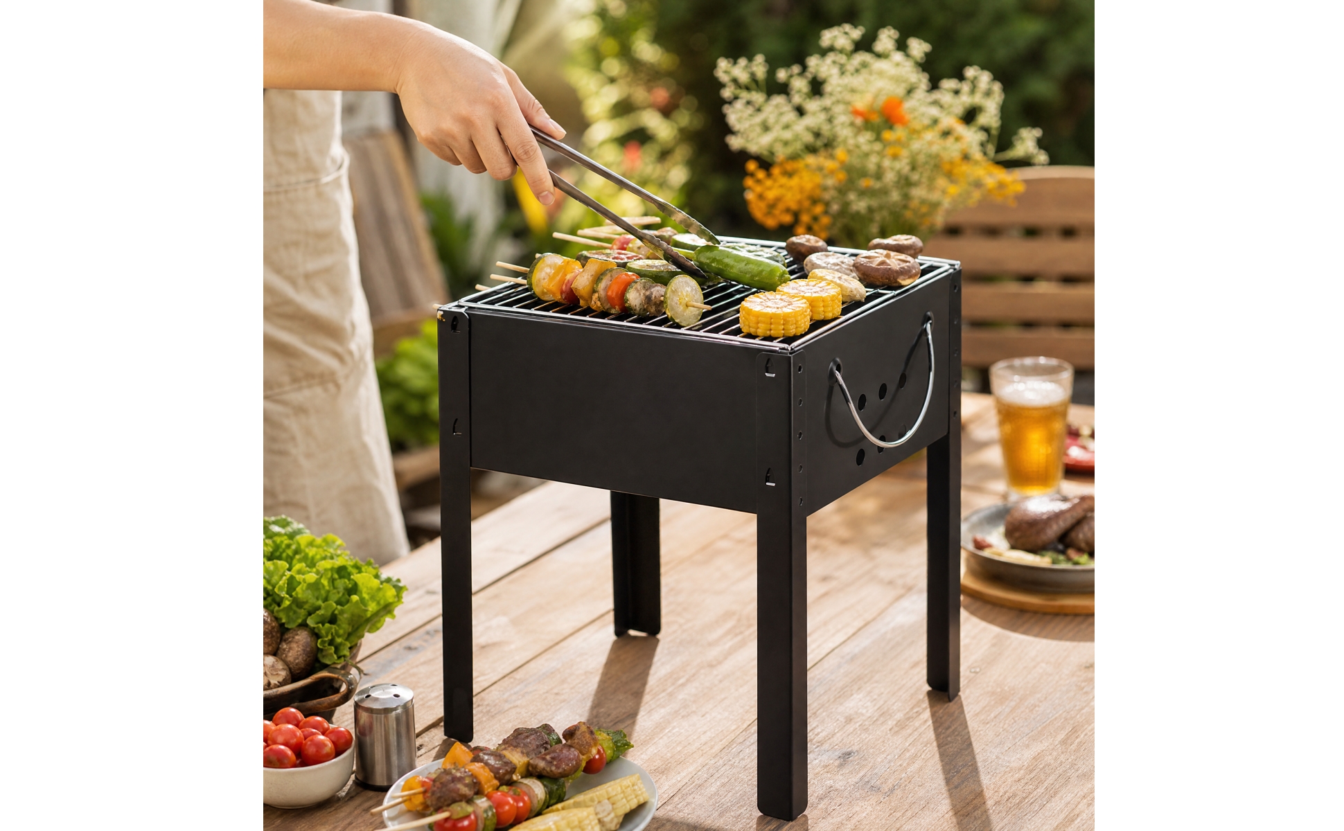 Portable Charcoal Barbecue Grill Lightweight for Camping, Backyard Barbecues
