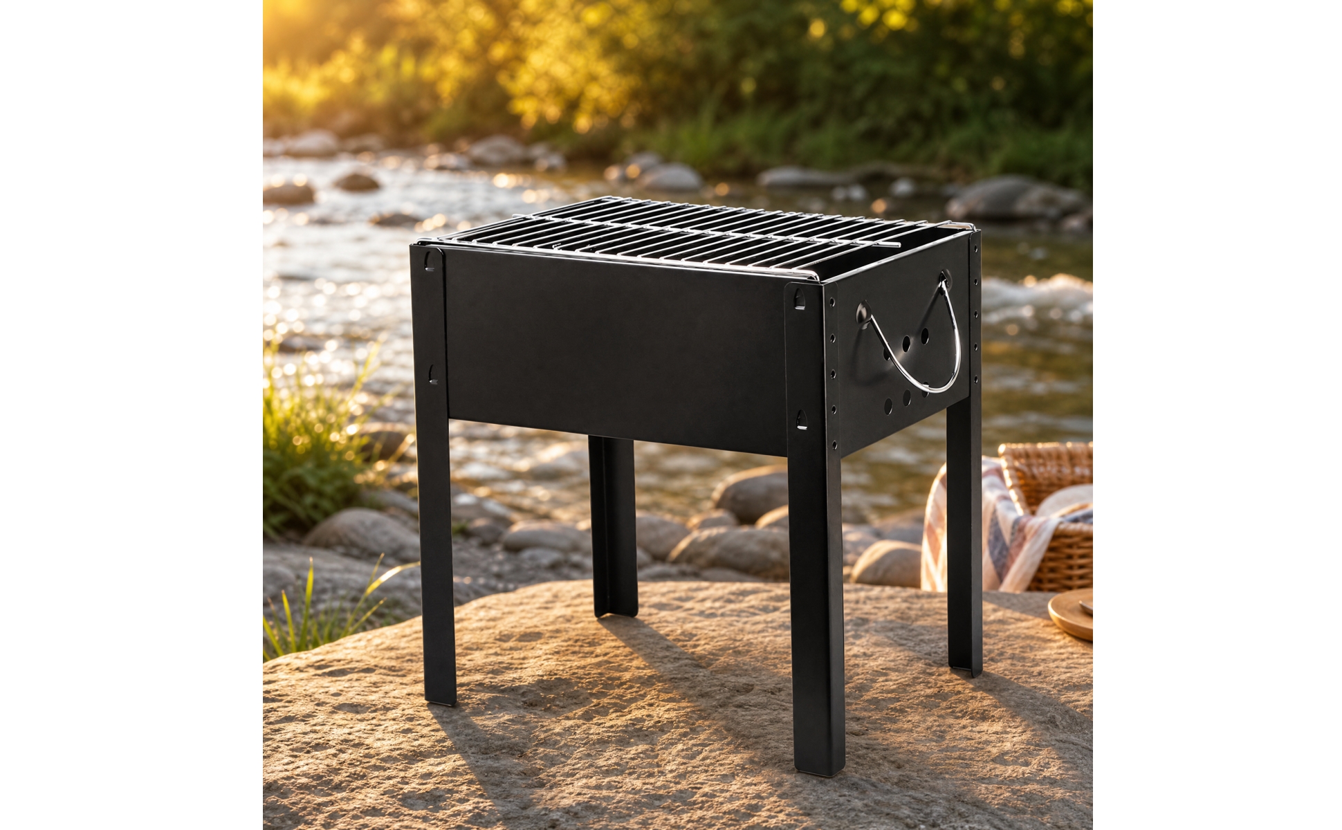 Portable Charcoal Barbecue Grill Lightweight for Camping, Backyard Barbecues