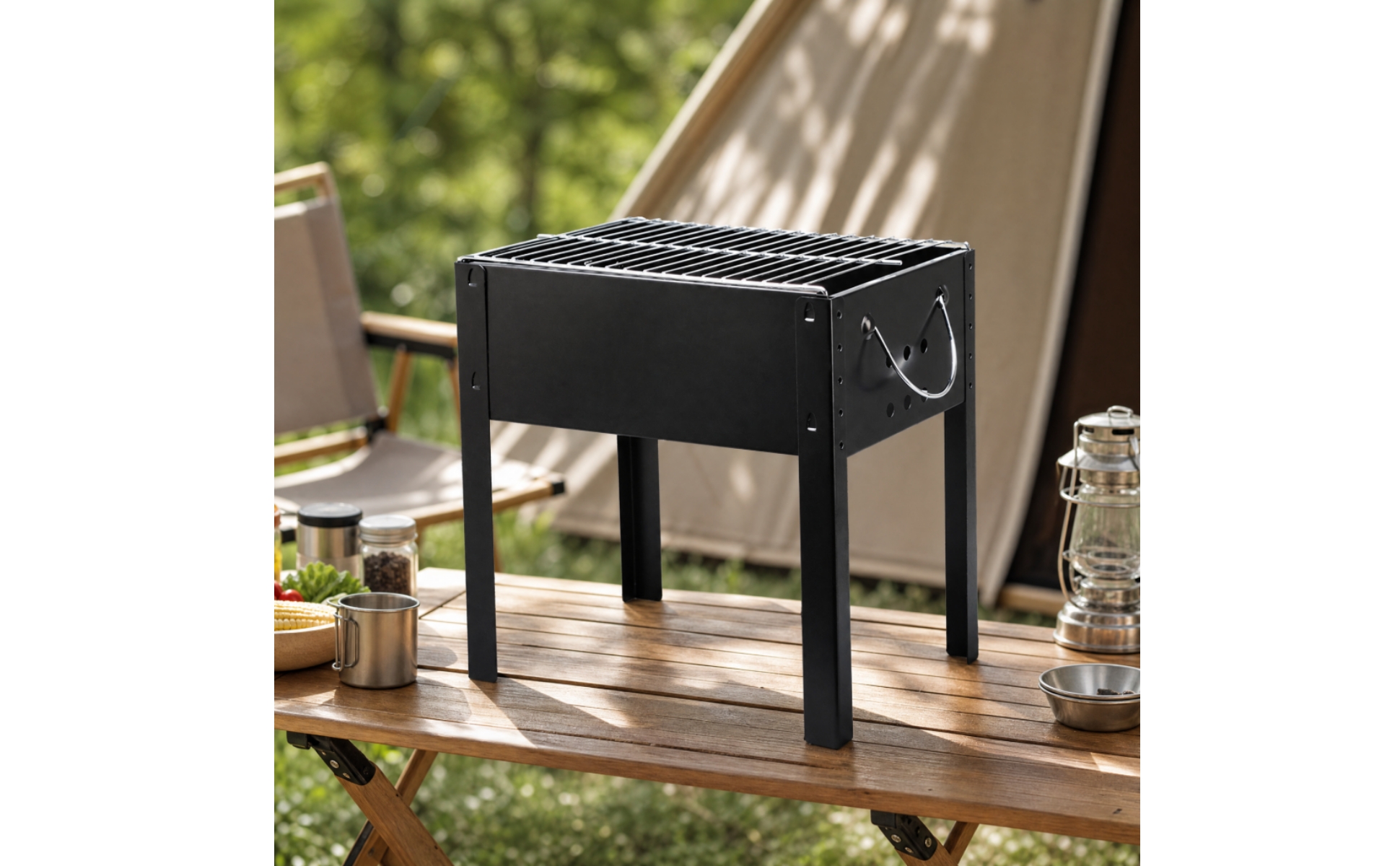 Portable Charcoal Barbecue Grill Lightweight for Camping, Backyard Barbecues
