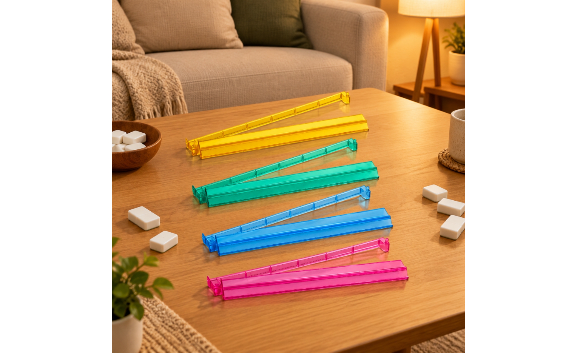 4 Pieces Game Accessory Portable Mahjong Rack with Sliding Tile Channel Clear