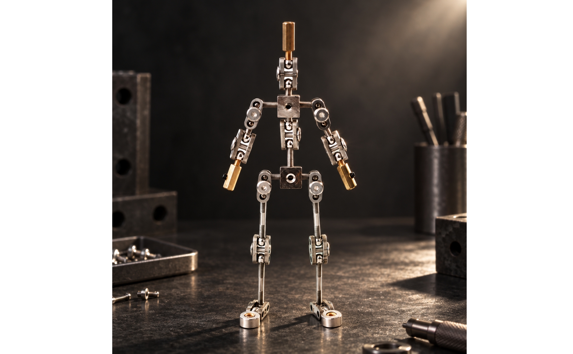 Humanoides Animationsarmatur aus Metall Edelstahl für Studio, Miniatur-Szenenbau