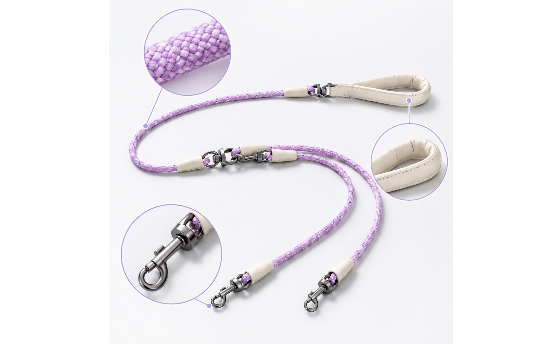 Double Dog Leash 360-Degree Rotating doubleHead Pet Leash for Active Outings