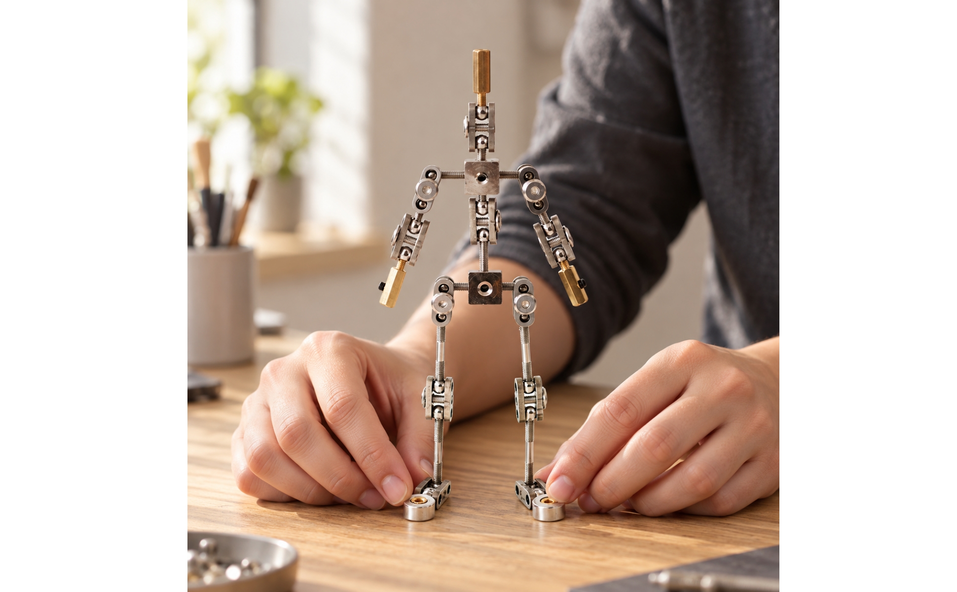 Humanoides Animationsarmatur aus Metall Edelstahl für Studio, Miniatur-Szenenbau