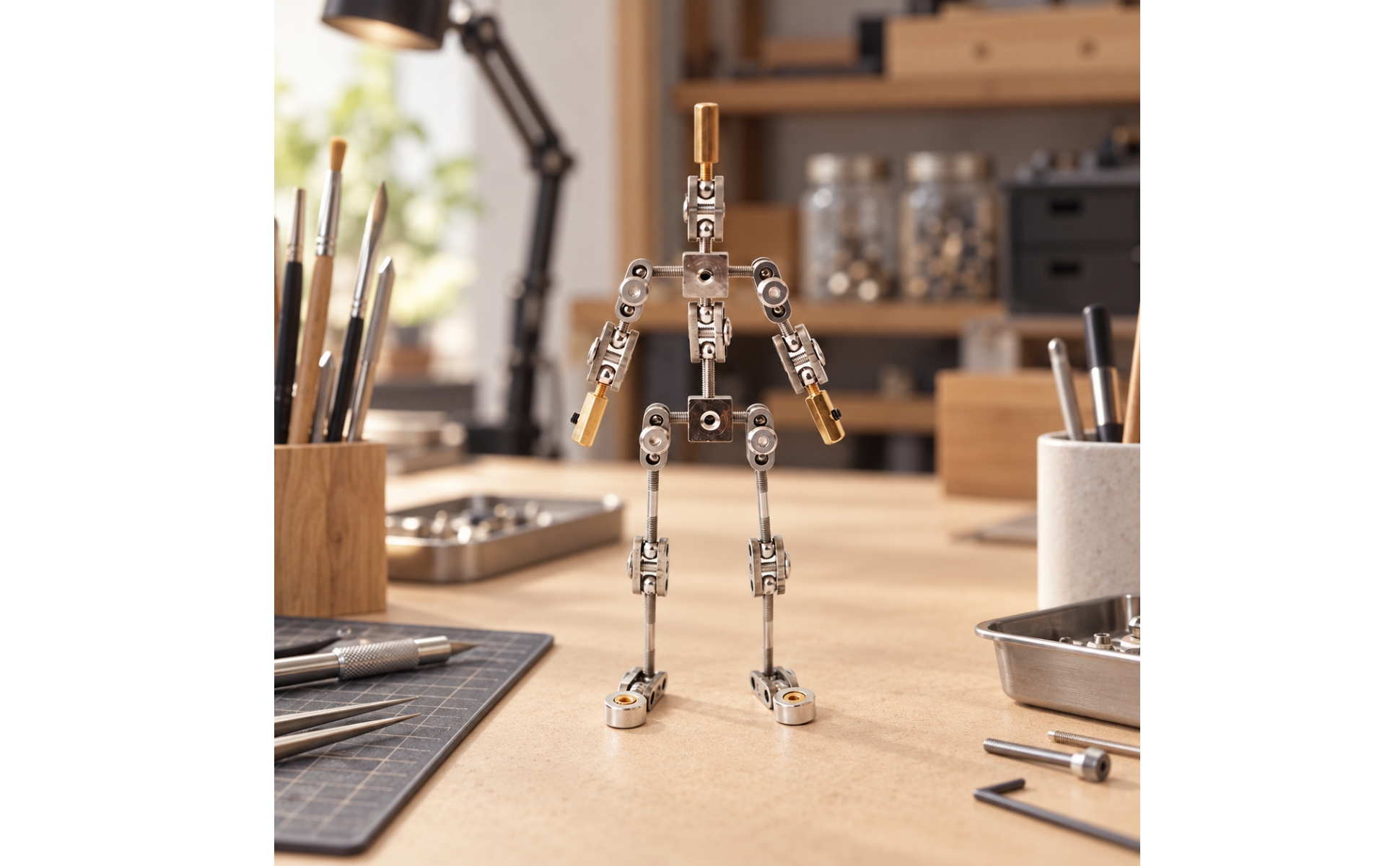 Humanoides Animationsarmatur aus Metall Edelstahl für Studio, Miniatur-Szenenbau