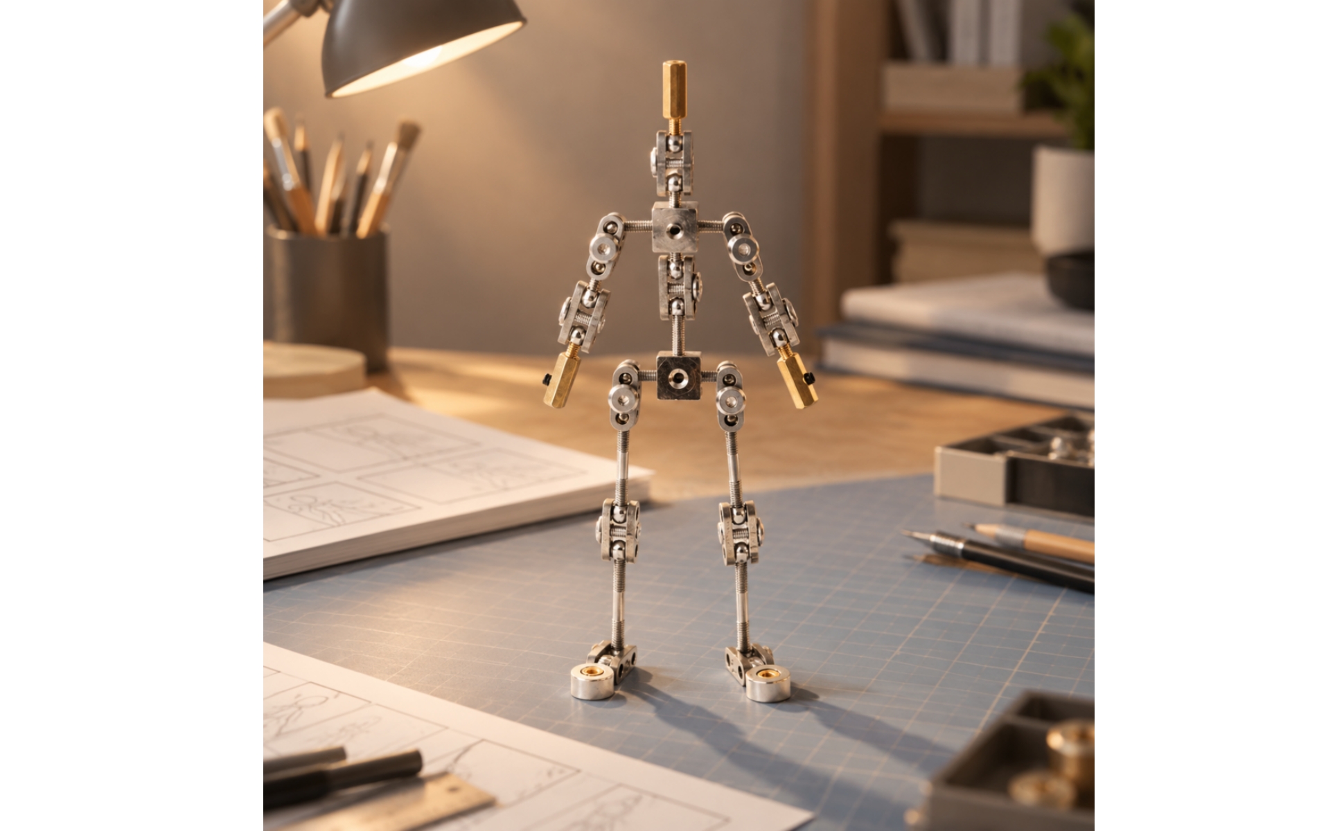 Humanoides Animationsarmatur aus Metall Edelstahl für Studio, Miniatur-Szenenbau