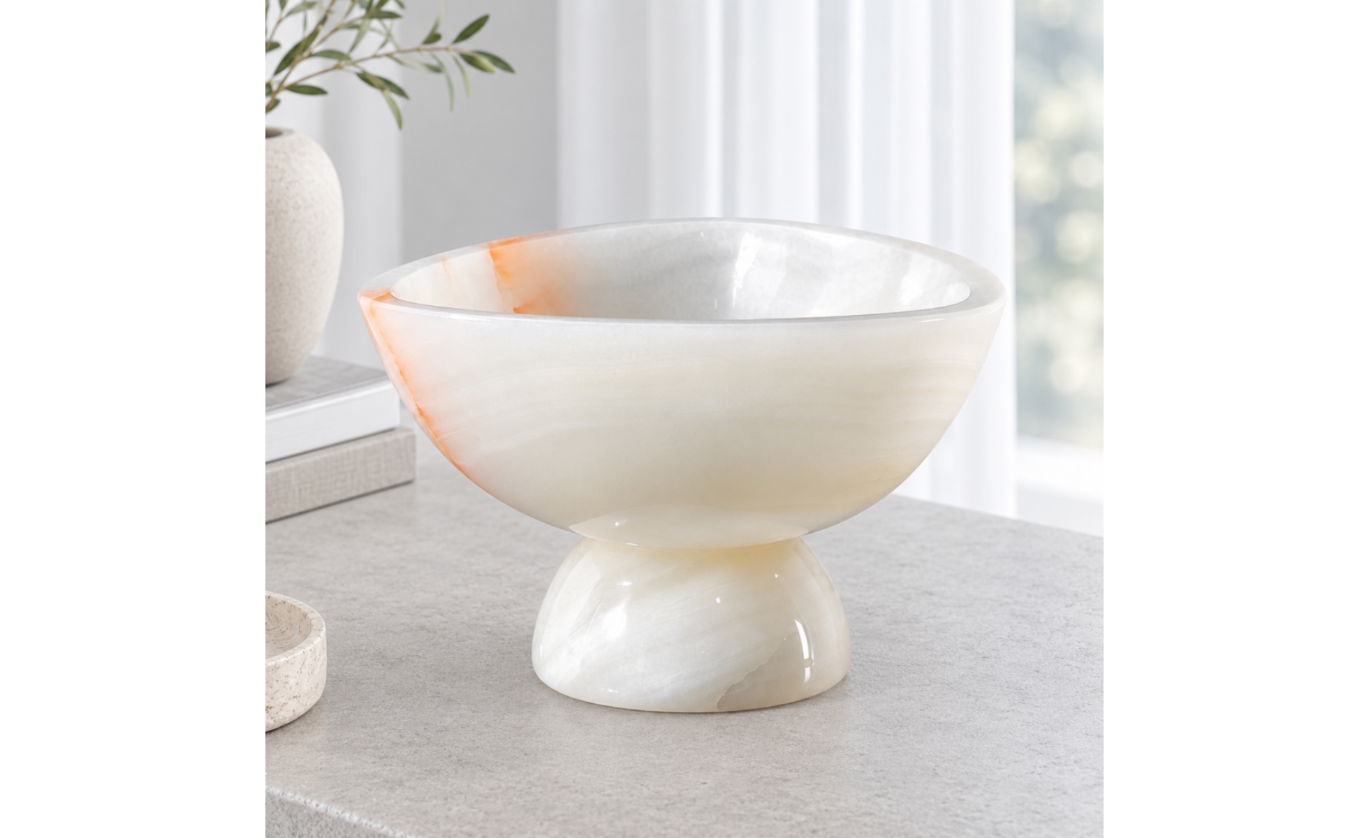 Marble Fruit Tray Polished Finish Shallow Marble Bowl with Pedestal Base