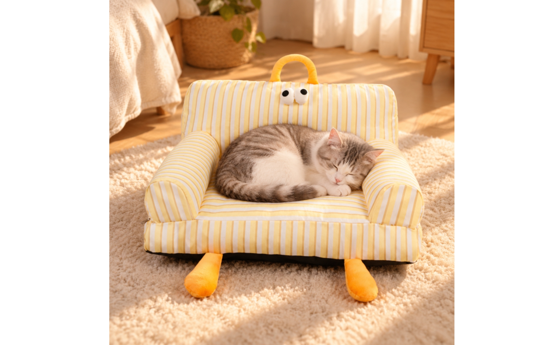 Sofa-Style Pet Bed with Handle Machine Washable Pet Sofa with Removable Cover