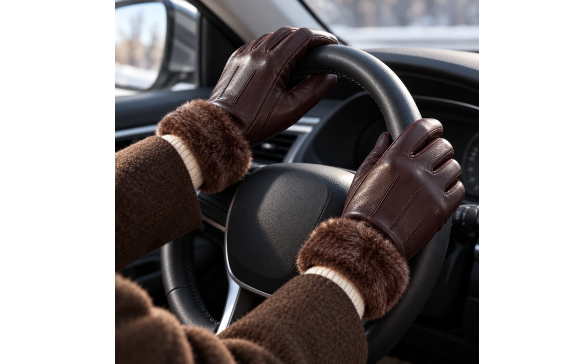 Vollfinger-Winterhandschuh aus Kunstleder winddicht für Winter-Outdoor, Pendeln