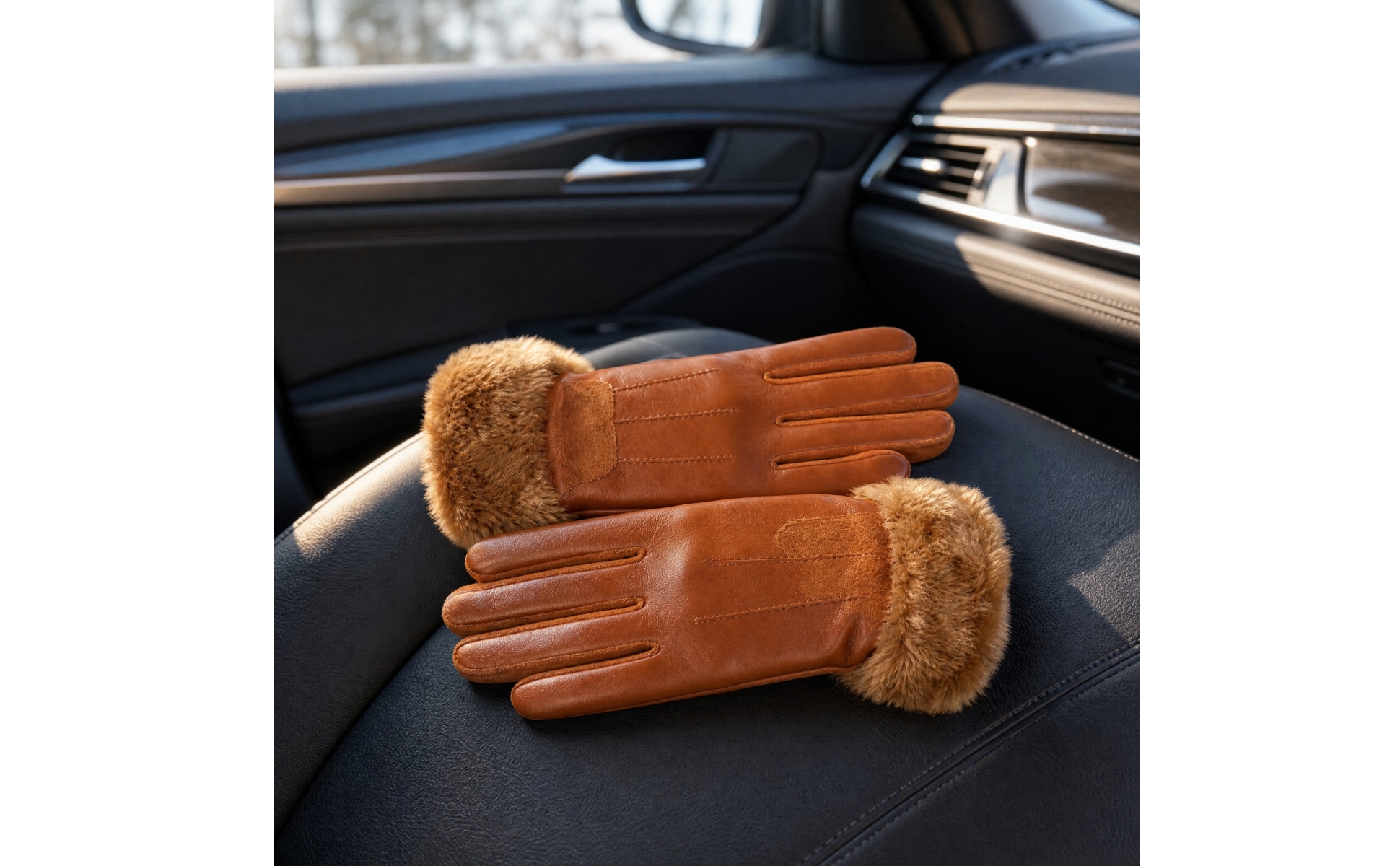 Vollfinger-Winterhandschuh aus Kunstleder winddicht für Winter-Outdoor, Pendeln